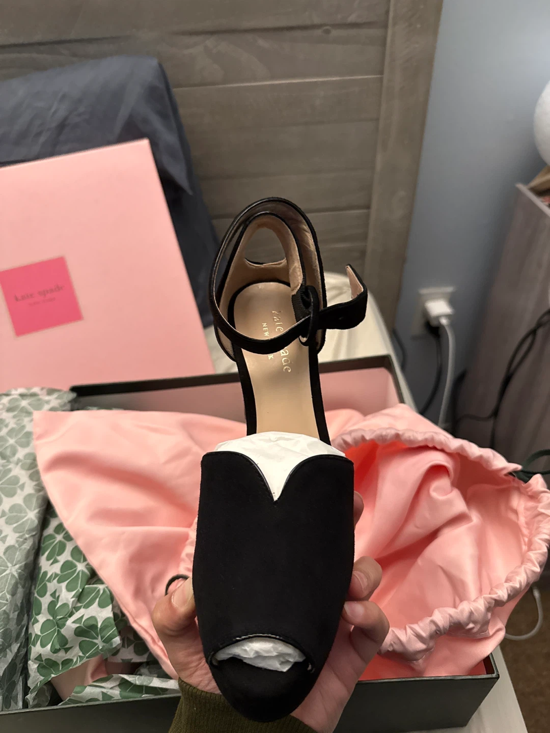 Kate Spade Black Suede Peep-Toe Heels - photo 3