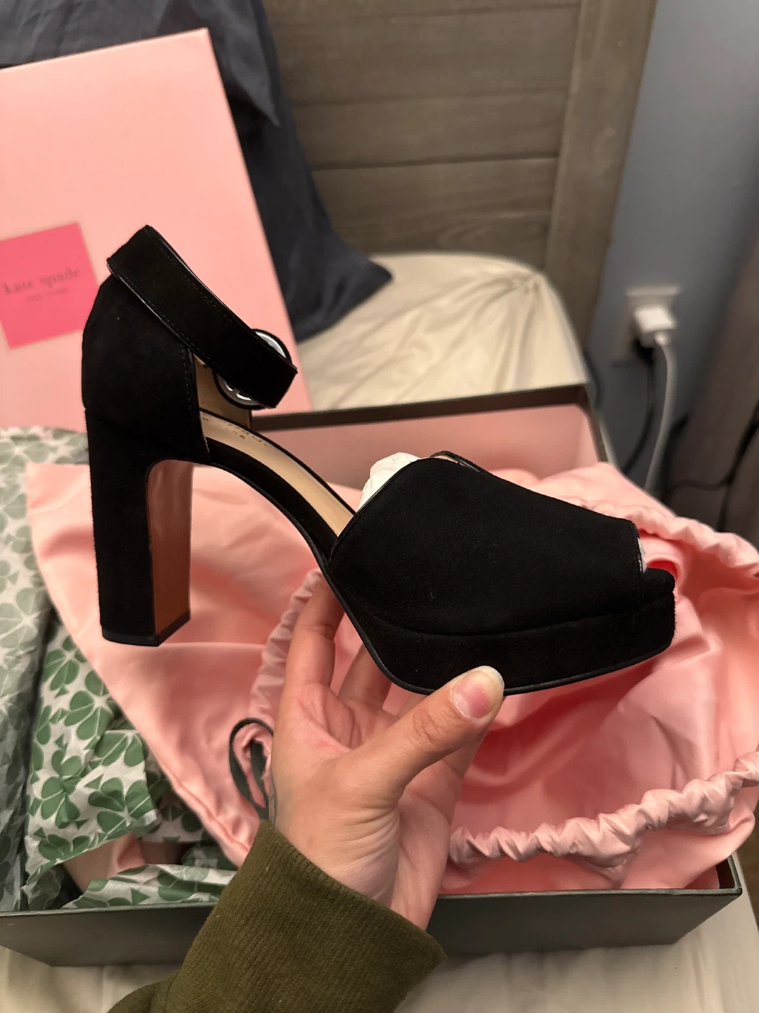 Kate Spade Black Suede Peep-Toe Heels - photo 2