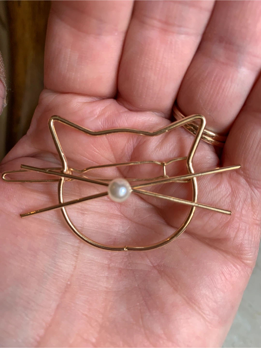 Gold Tone Cat Face Hair Clip with Pearl Accent - photo 5
