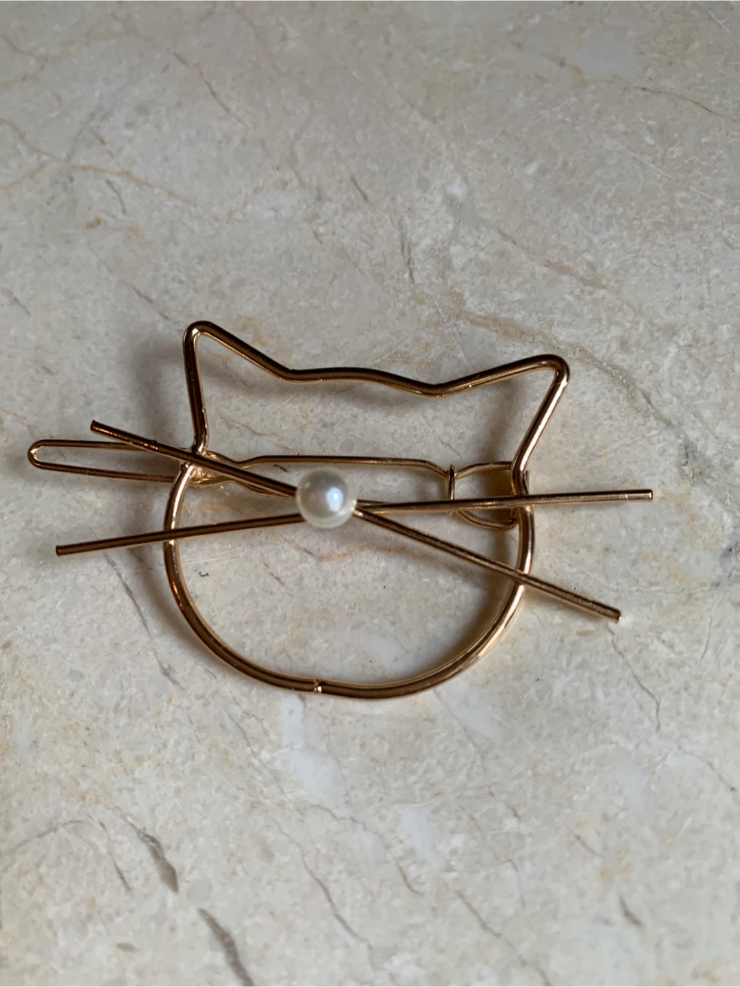 Gold Tone Cat Face Hair Clip with Pearl Accent - photo 4