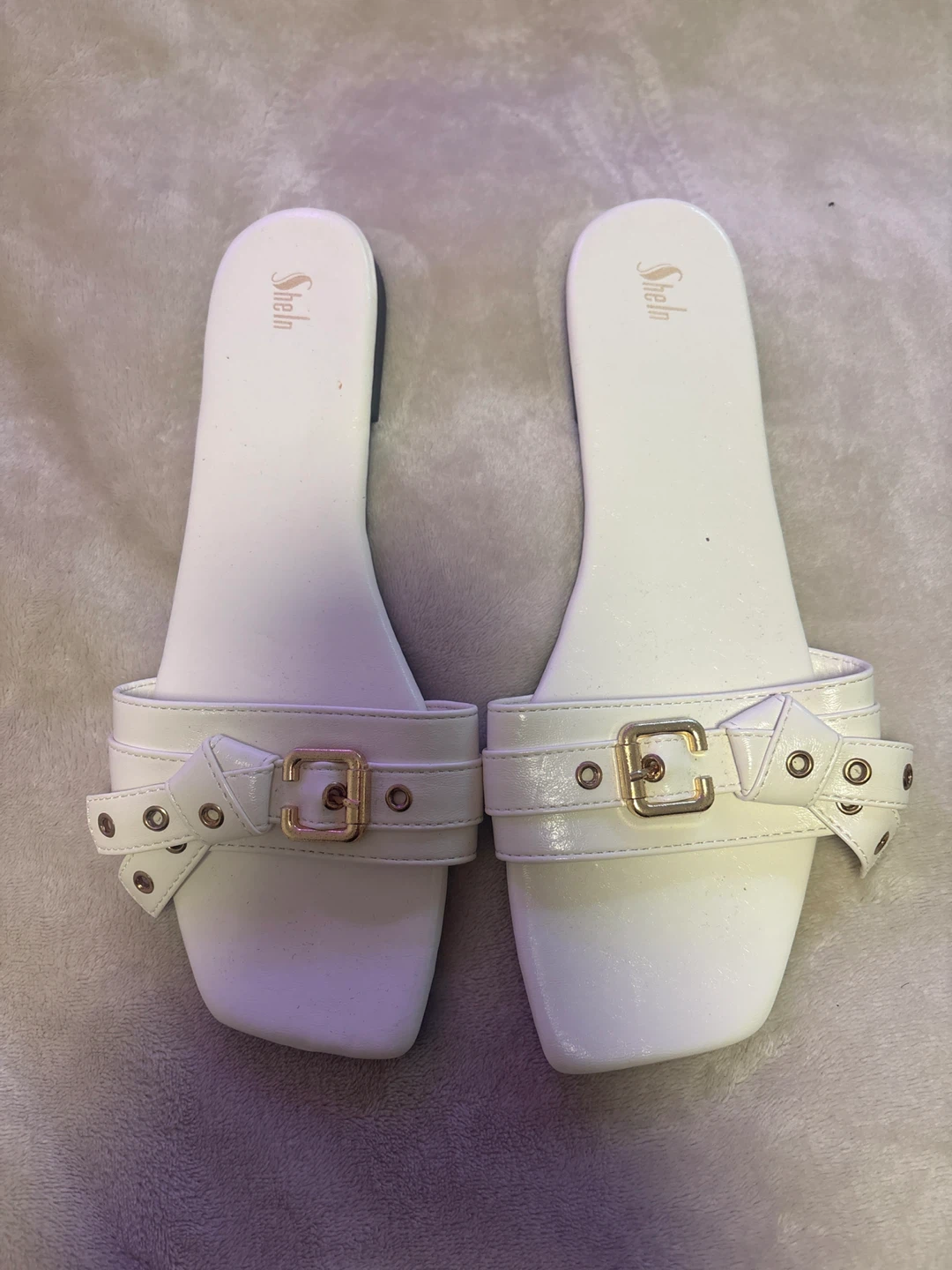 Shein White Slide Sandals with Buckle Detail
