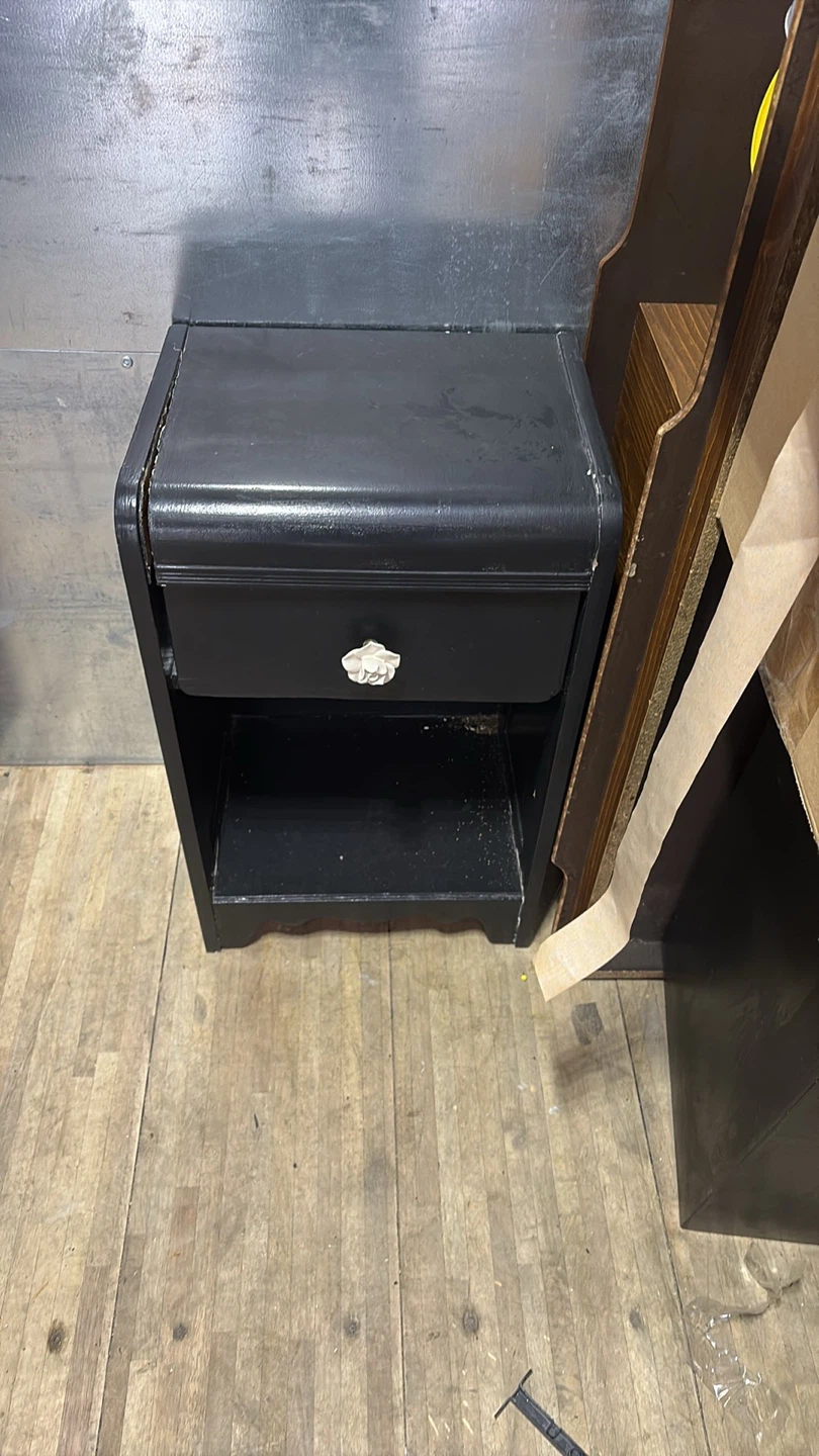 Black Nightstand with Drawer and Shelf