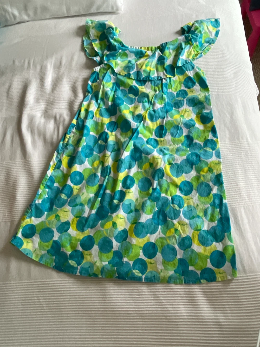 Kids Bubble Dress Green Blue Yellow Polka Dot Size Medium