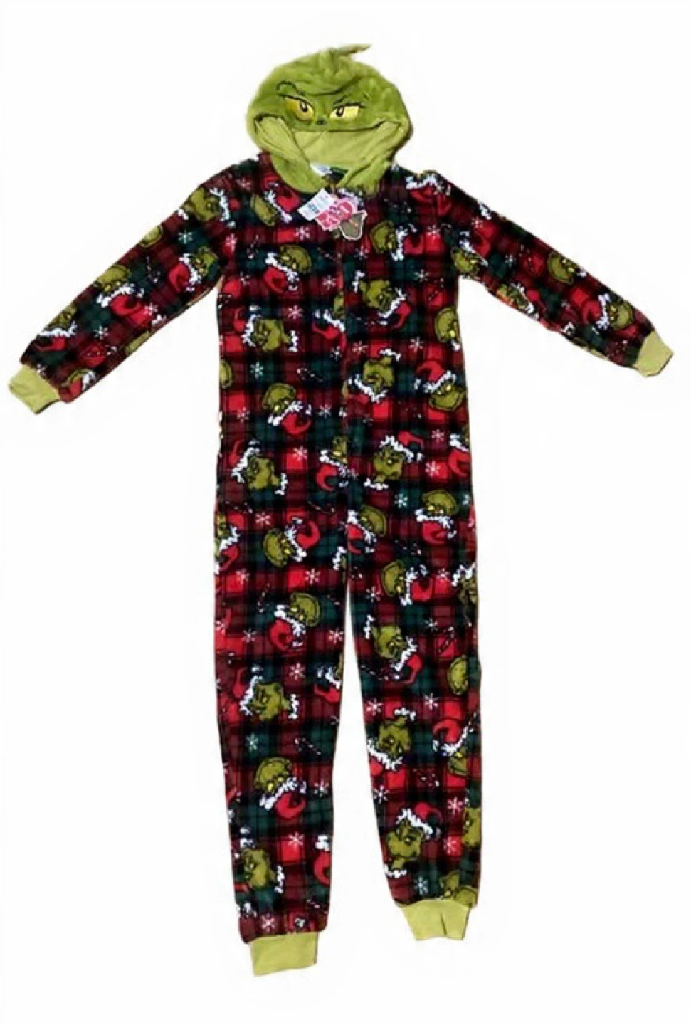 The Grinch Plaid Fleece Hooded Onesie Pajamas