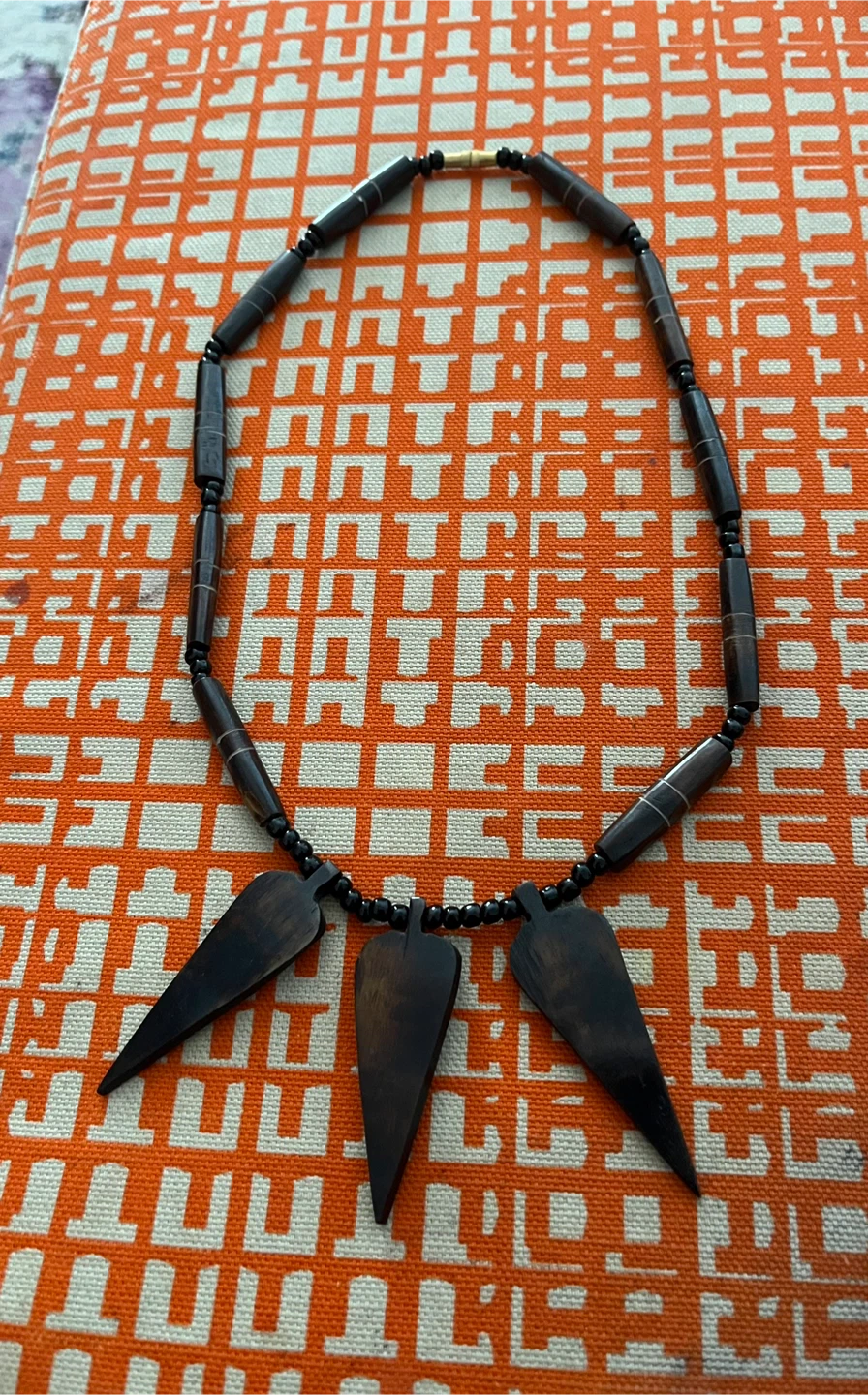 Handmade Wood Bead Necklace with Pendant - photo 2