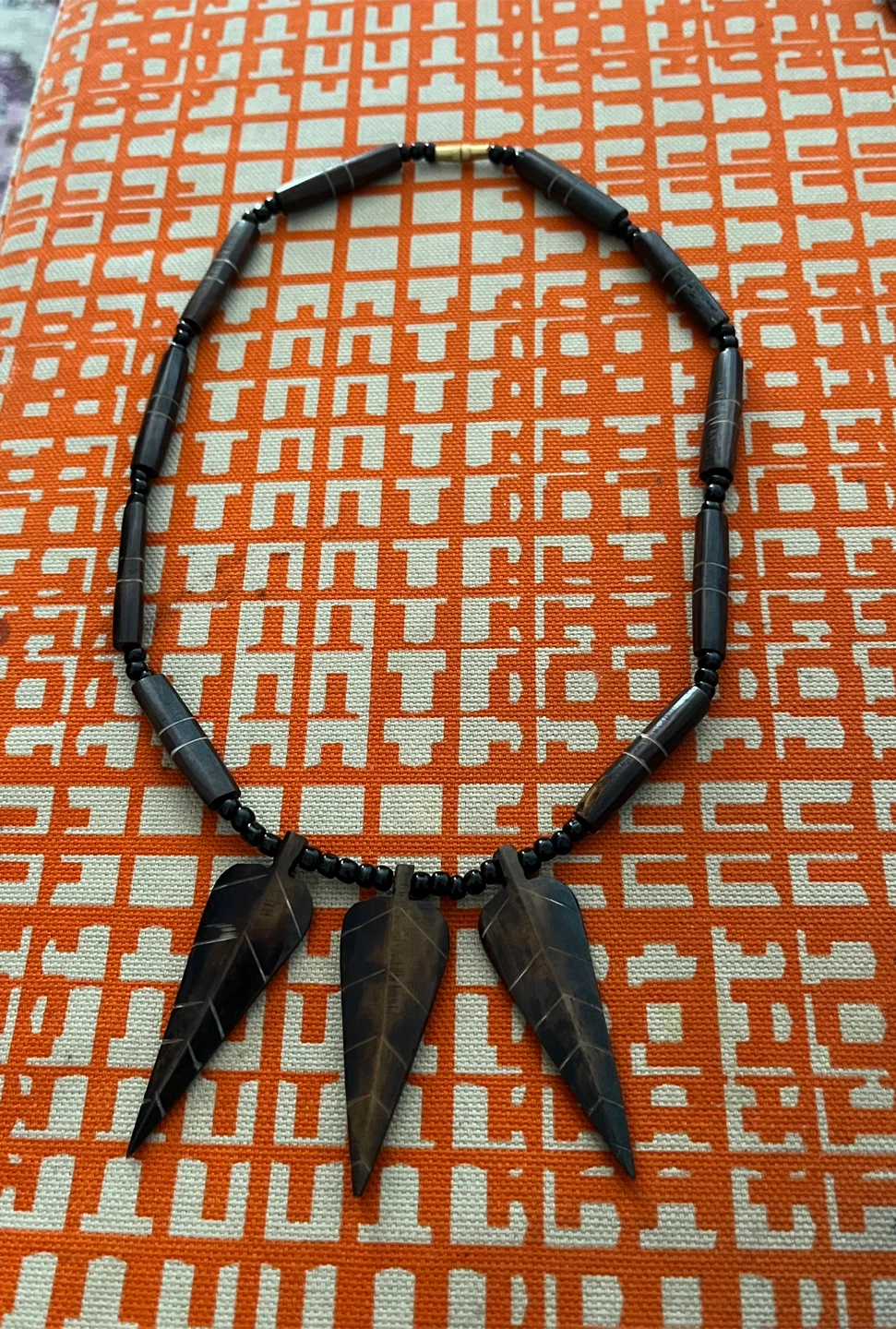 Handmade Wood Bead Necklace with Pendant