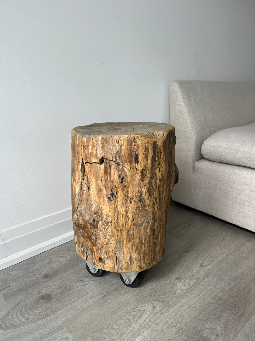 Tree Stump Side Table with Wheels