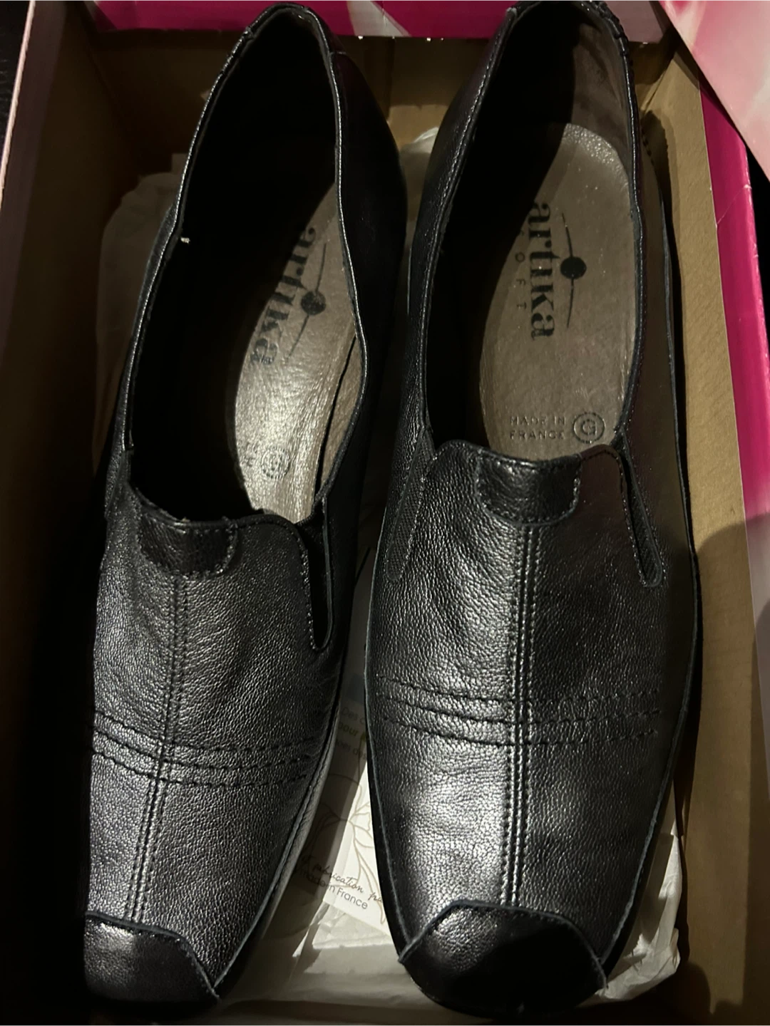 Artika Soft Black Leather Loafers Size 41