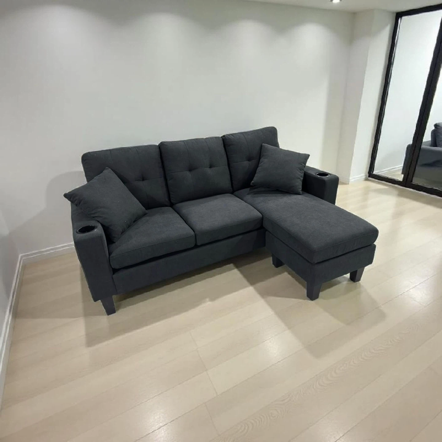 Grey Sectional Sofa with Chaise and Cup Holders - photo 3