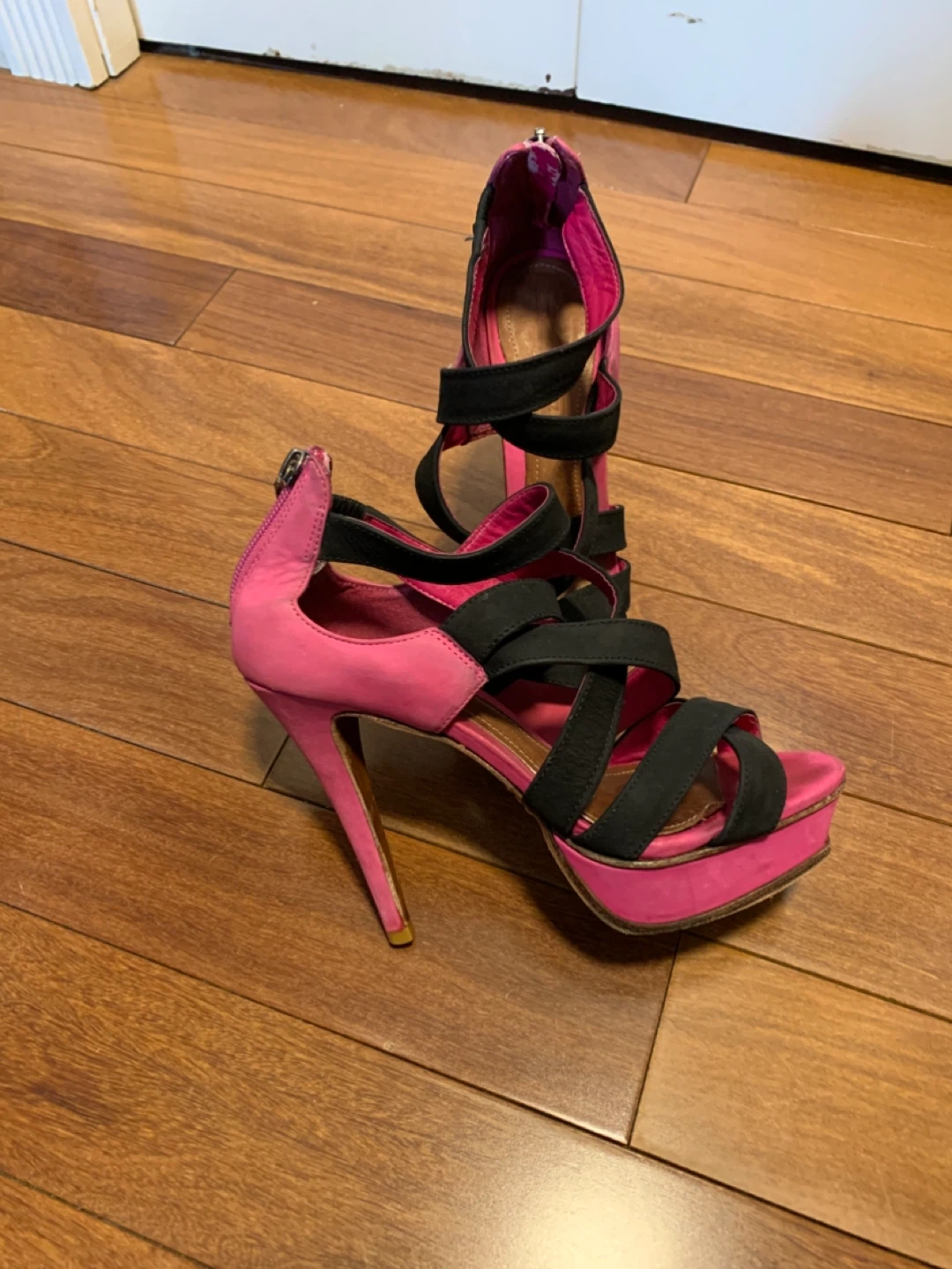 Schutz Strappy High Heel Sandals - Pink and Black - photo 3