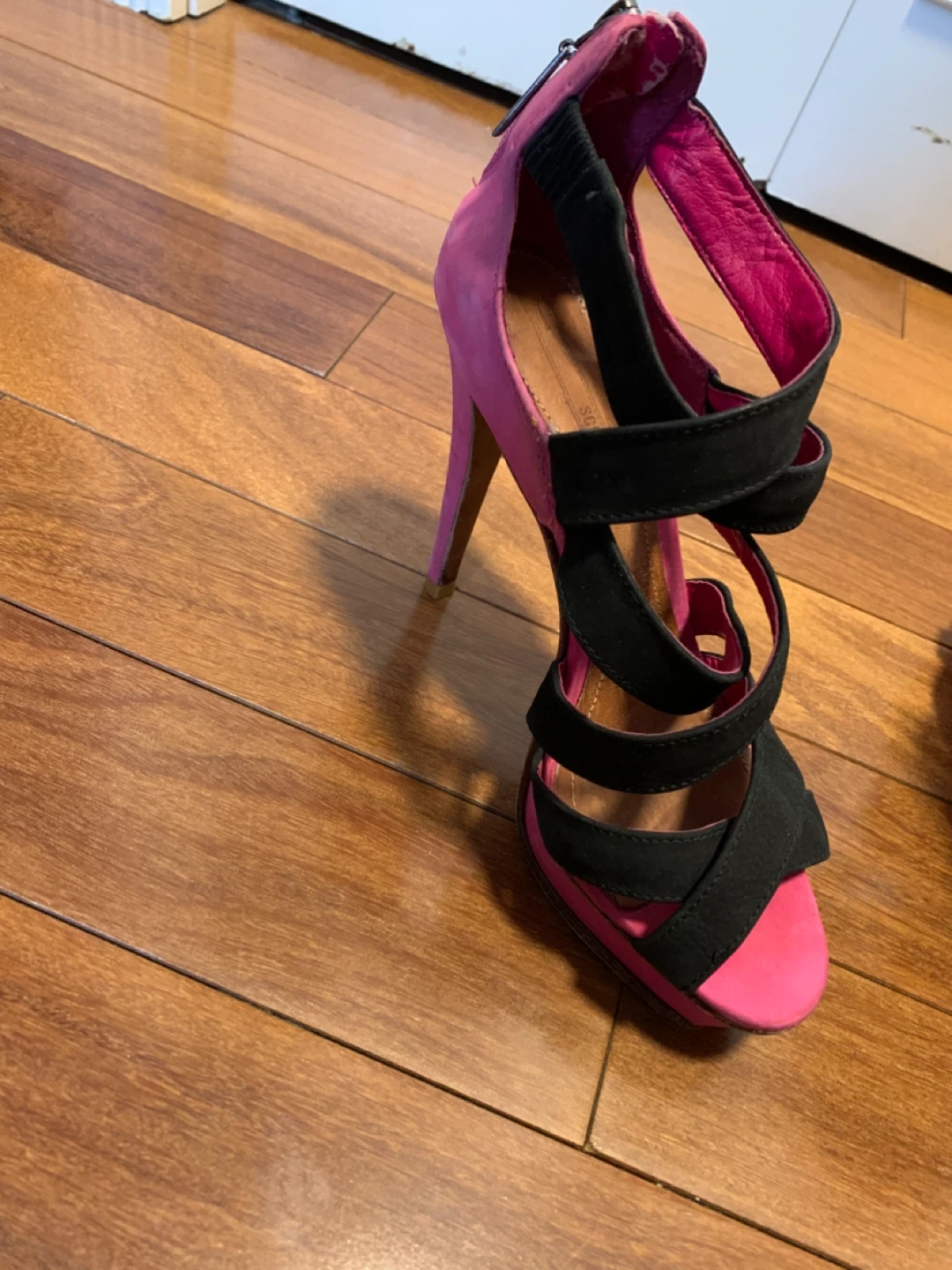Schutz Strappy High Heel Sandals - Pink and Black