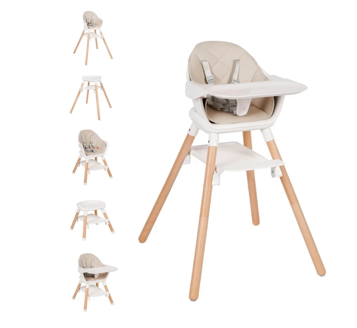 Factory Sealed 6 in 1 Wooden Convertible High Chairs, Beige
