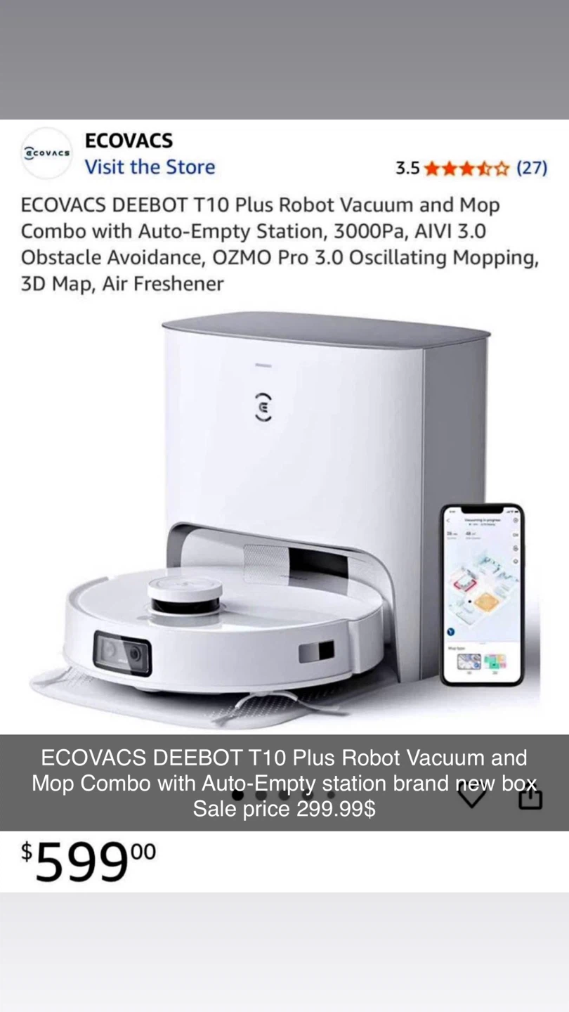 ECOVACS DEEBOT T10 Plus Robot Vacuum & Mop Combo