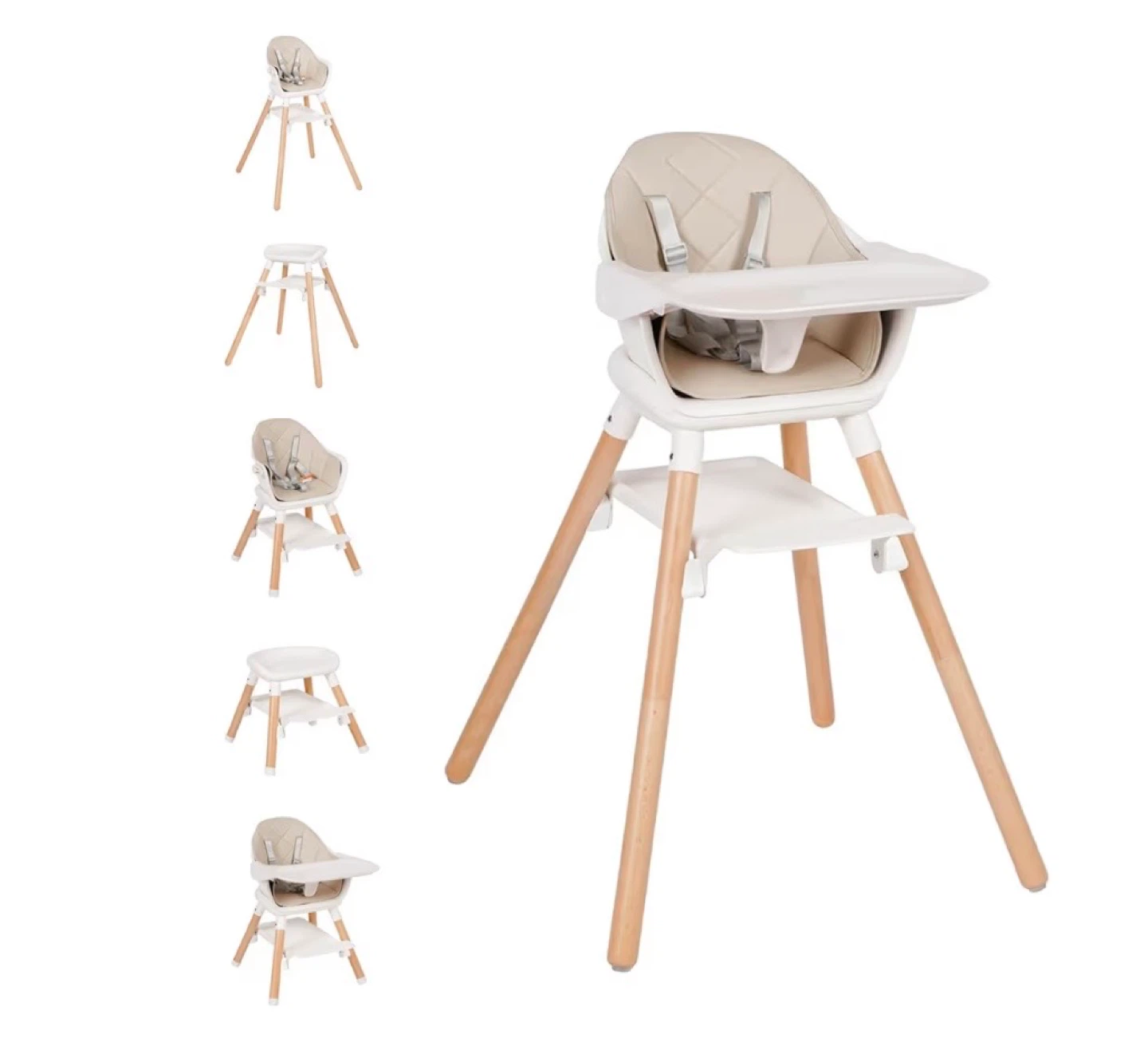 Factory Sealed 6 in 1 Wooden Convertible High Chairs, Beige