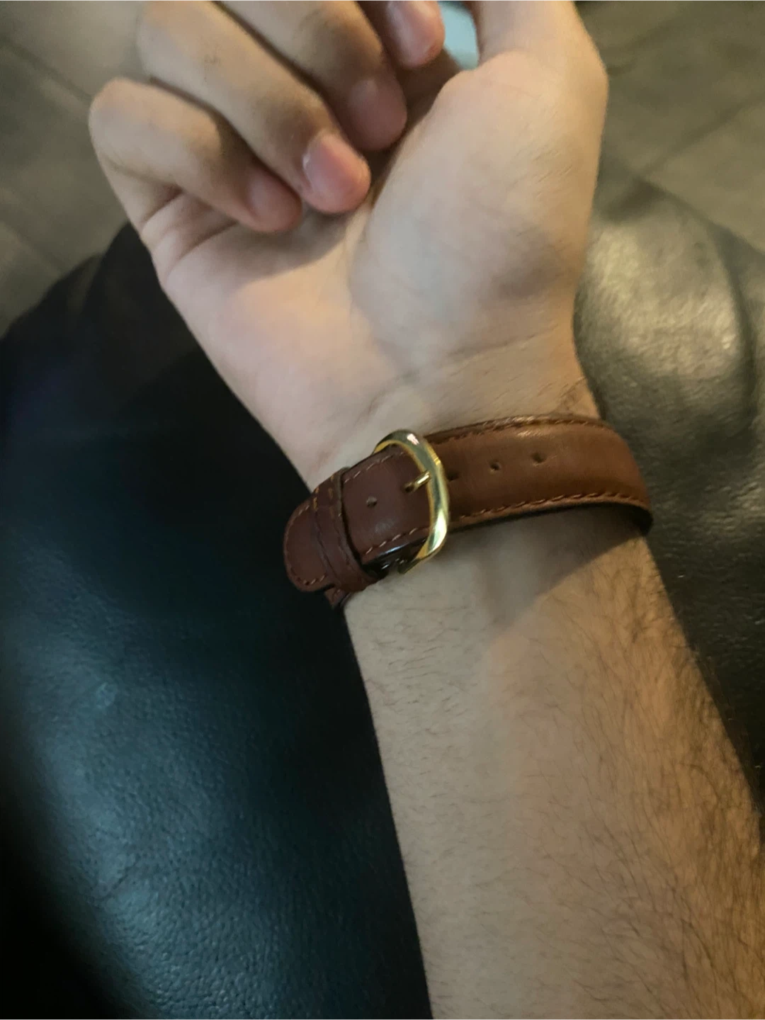 Analog Dual Dial Watch with Brown Leather Band - photo 2