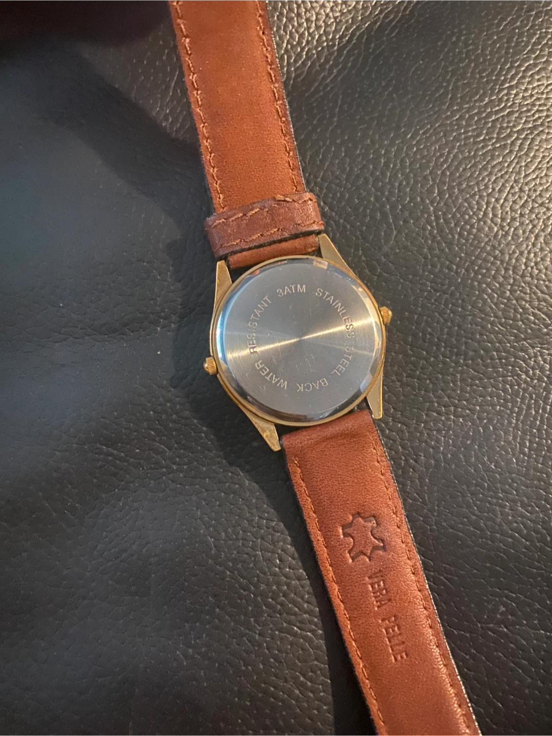 Analog Dual Dial Watch with Brown Leather Band - photo 3