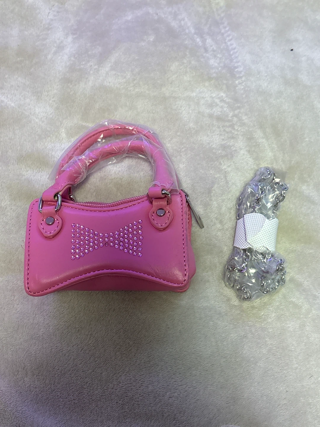 Pink Mini Handbag with Rhinestone Bow