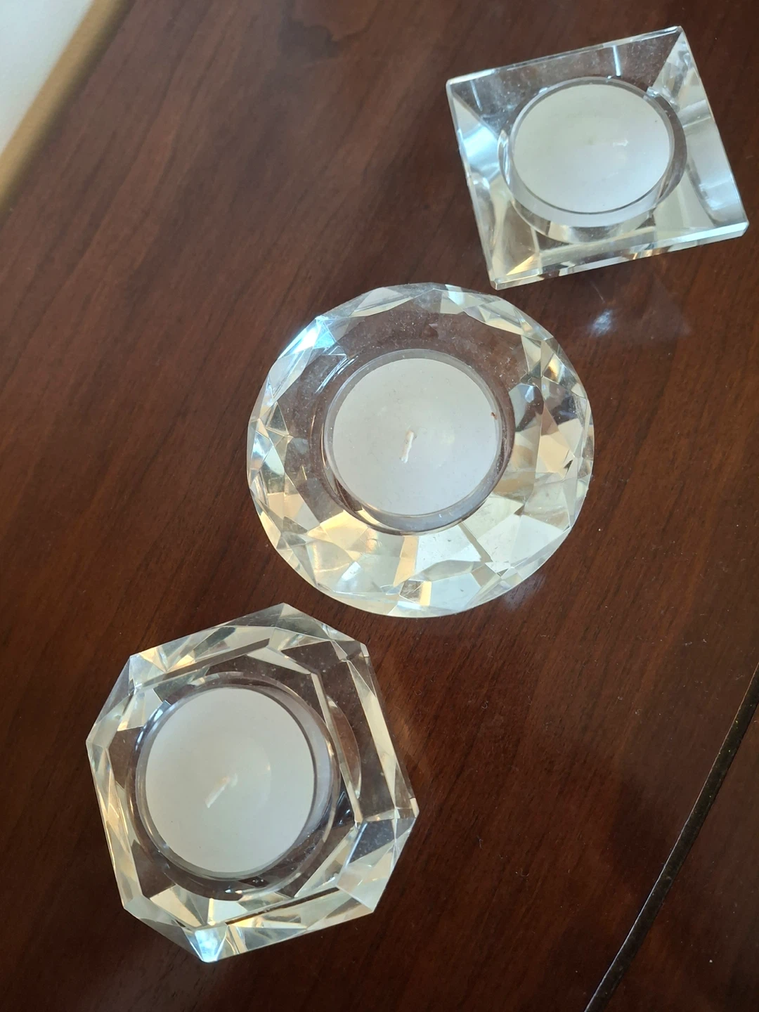 Set of 3 crystal tea light candle holders