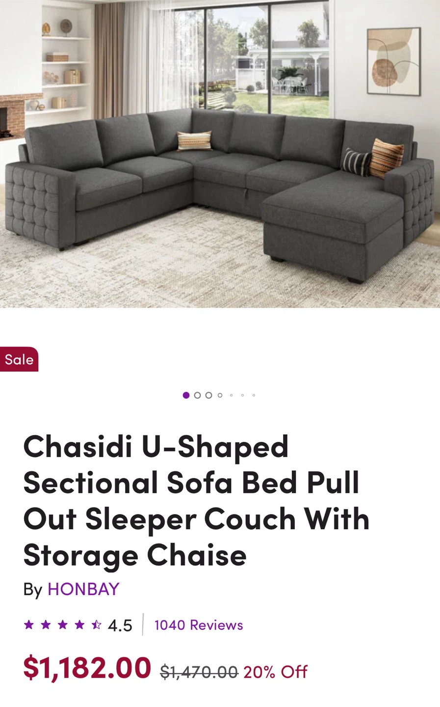 U shaped sectional sofa bed with storage chaise