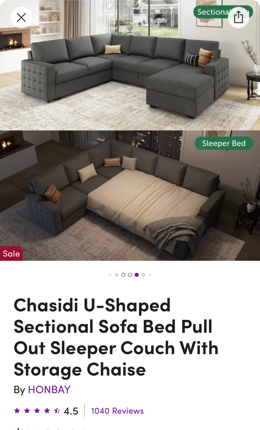 U shaped sectional sofa bed with storage chaise - photo 4