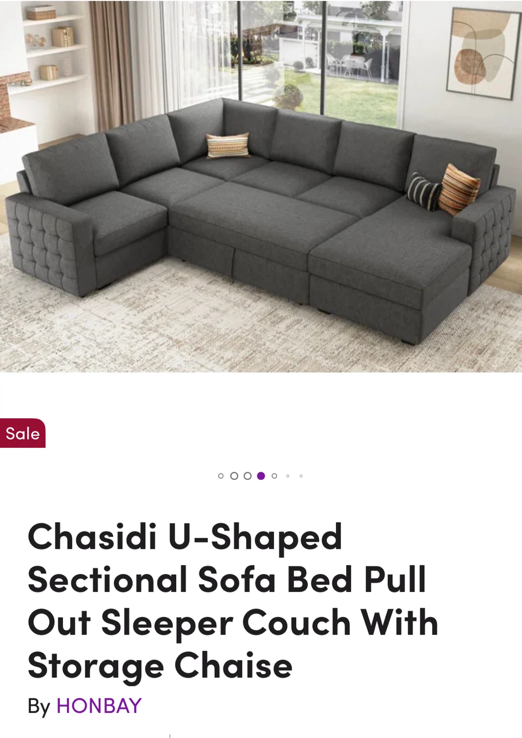 U shaped sectional sofa bed with storage chaise - photo 2