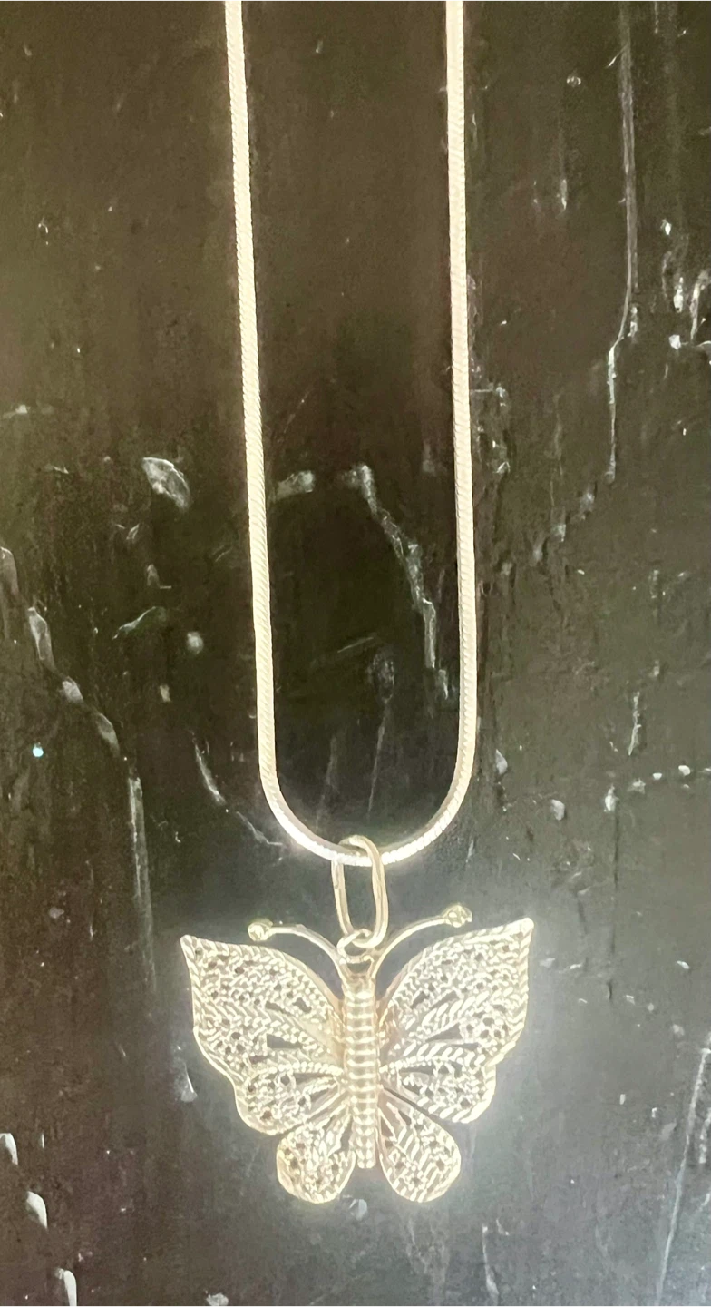 Sterling Silver 925 Italy Butterfly Necklace – Snake Chain