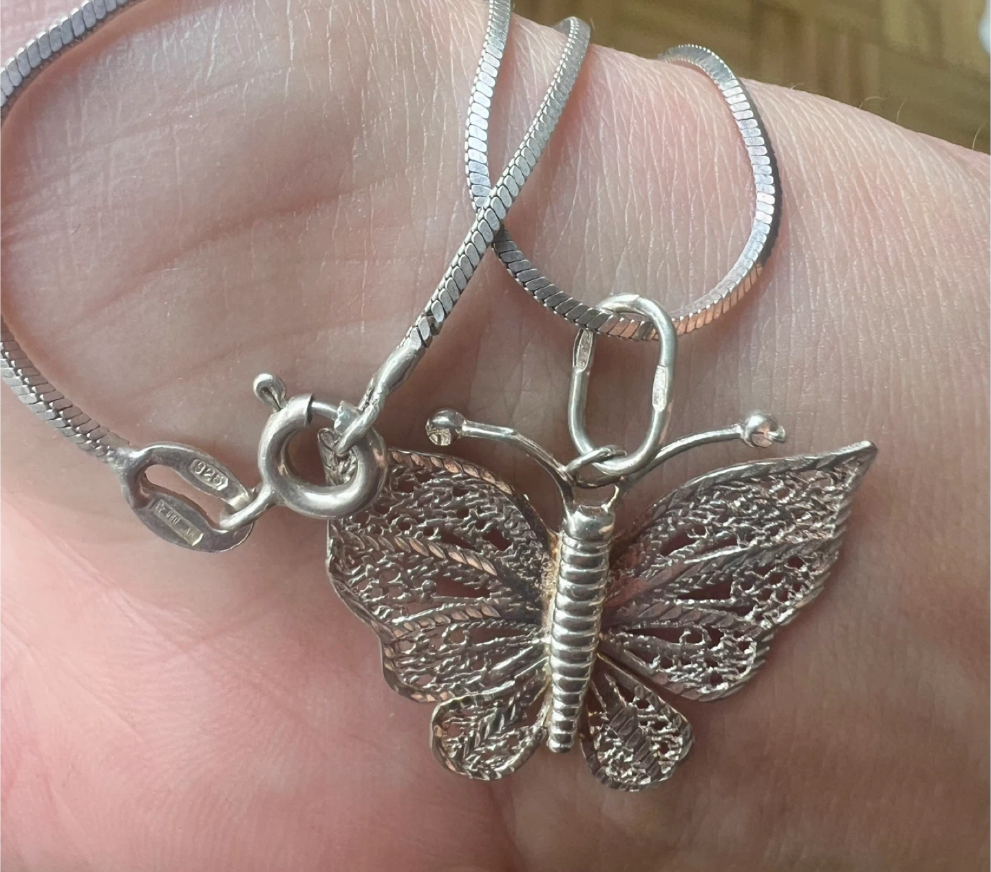 Sterling Silver 925 Italy Butterfly Necklace – Snake Chain - photo 3