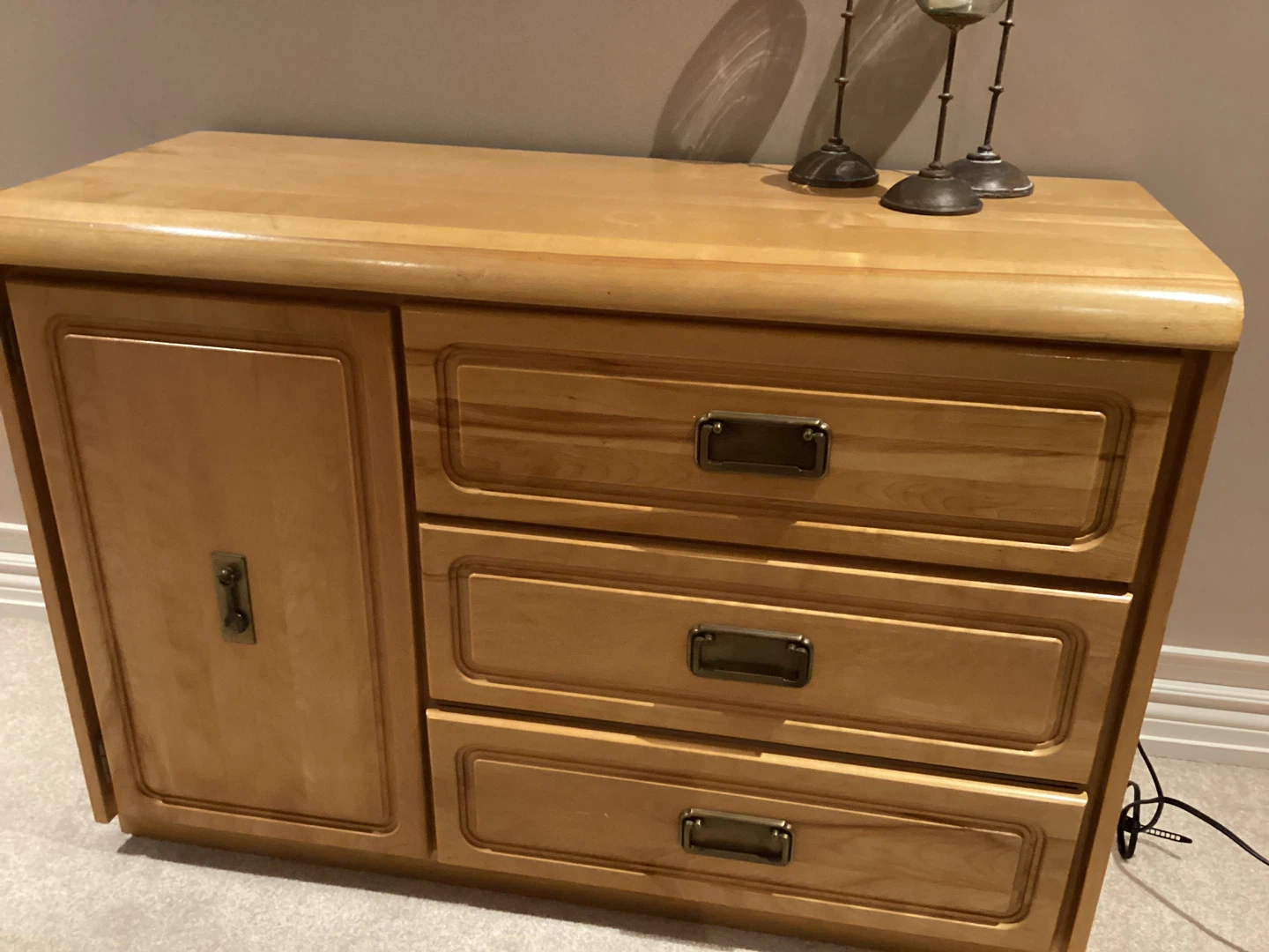 Wooden Dresser with 3 Drawers and Cabinet