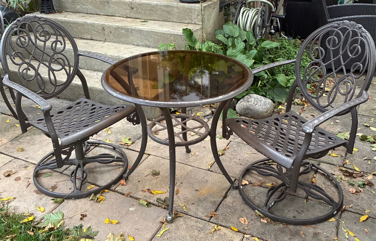 Metal Swivel Patio Chairs (2) and Table Bistro Set