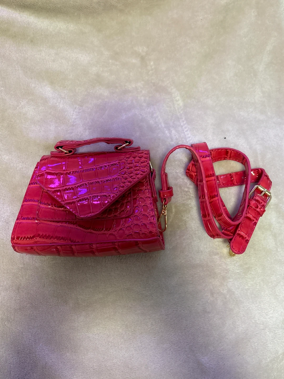 Pink Croc Embossed Mini Handbag with Strap
