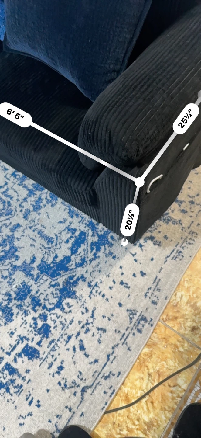 Black Corduroy Sofa with Storage Ottoman - photo 3