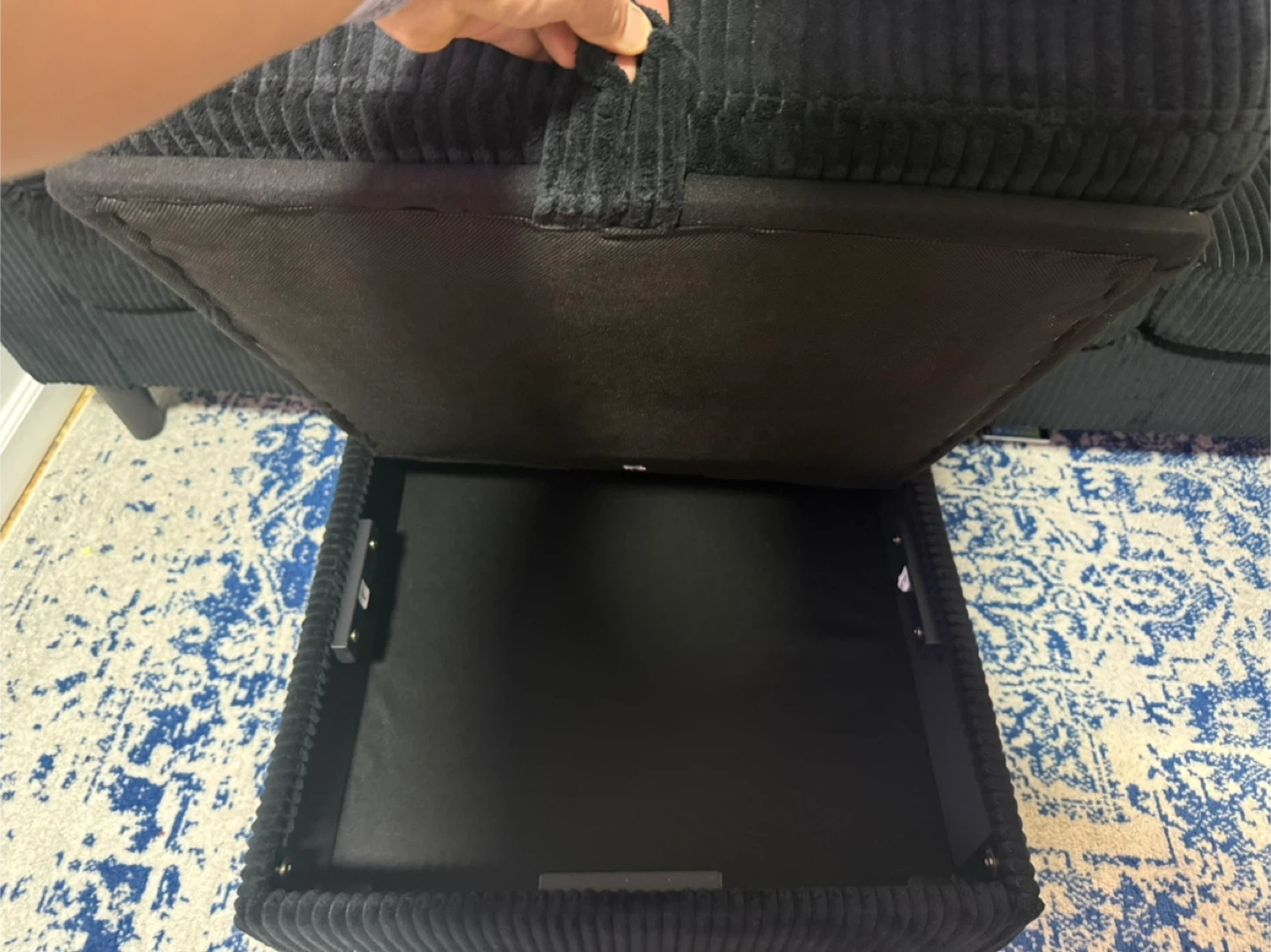 Black Corduroy Sofa with Storage Ottoman - photo 2