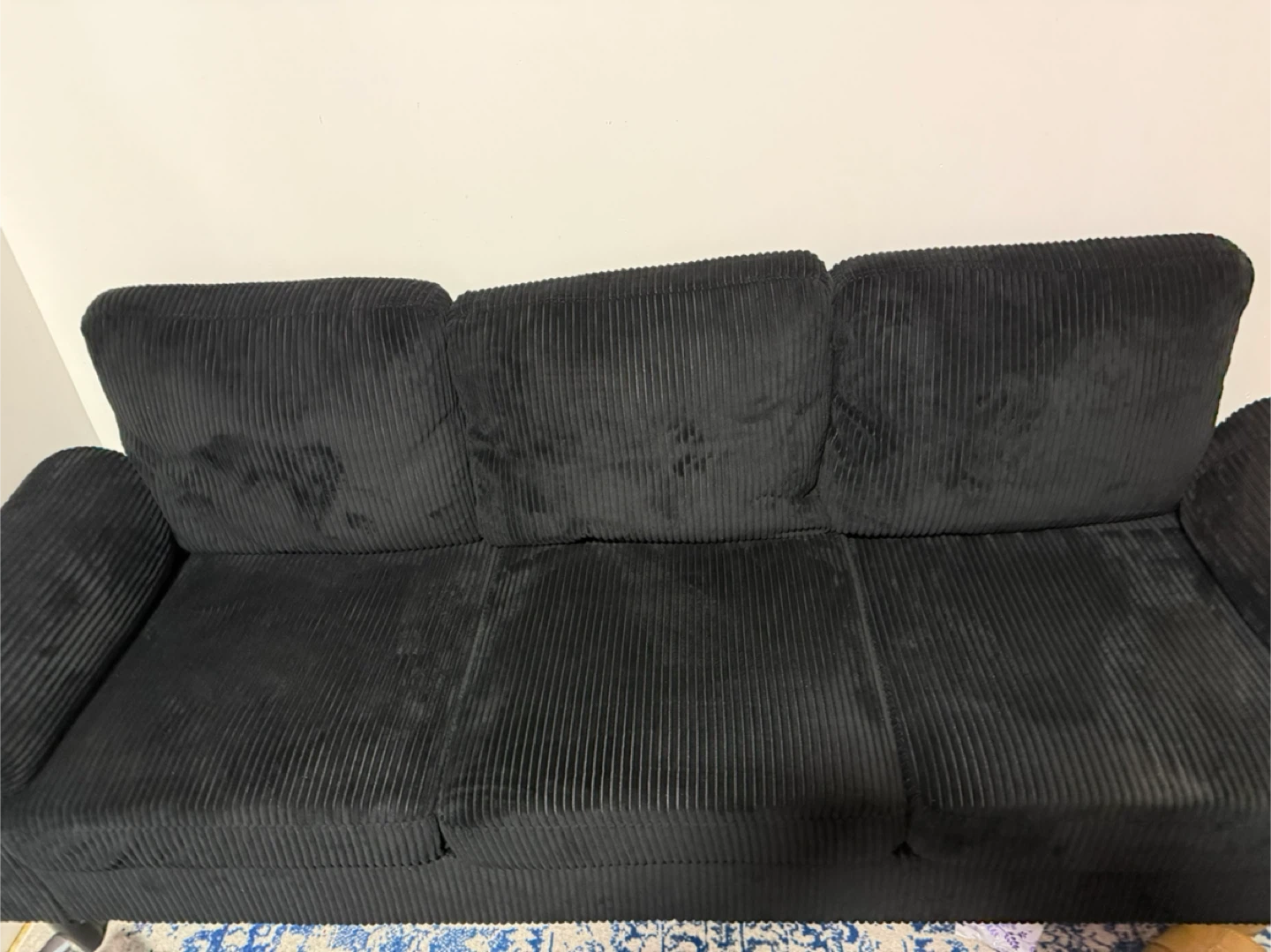 Black Corduroy Sofa with Storage Ottoman - photo 4