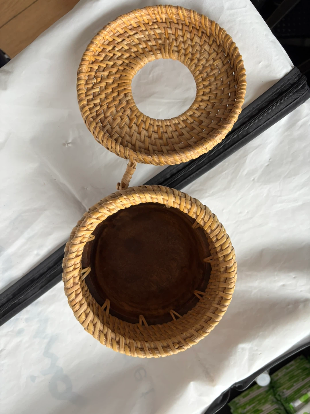 Woven Rattan and Wood Round Basket with Lid - photo 2