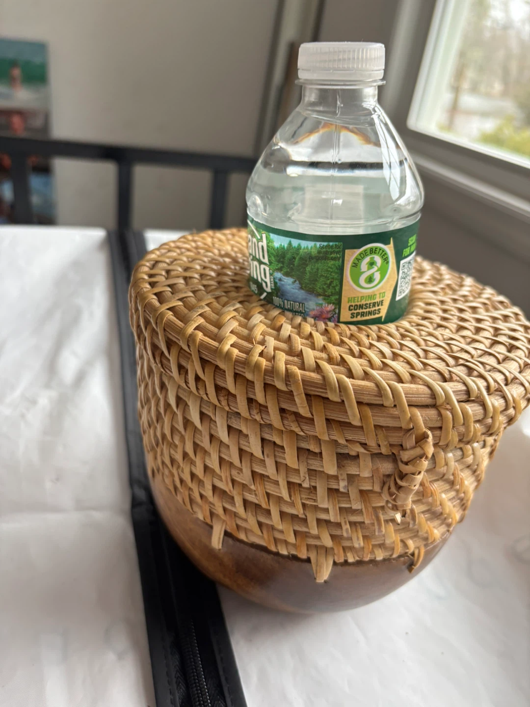 Woven Rattan and Wood Round Basket with Lid - photo 3