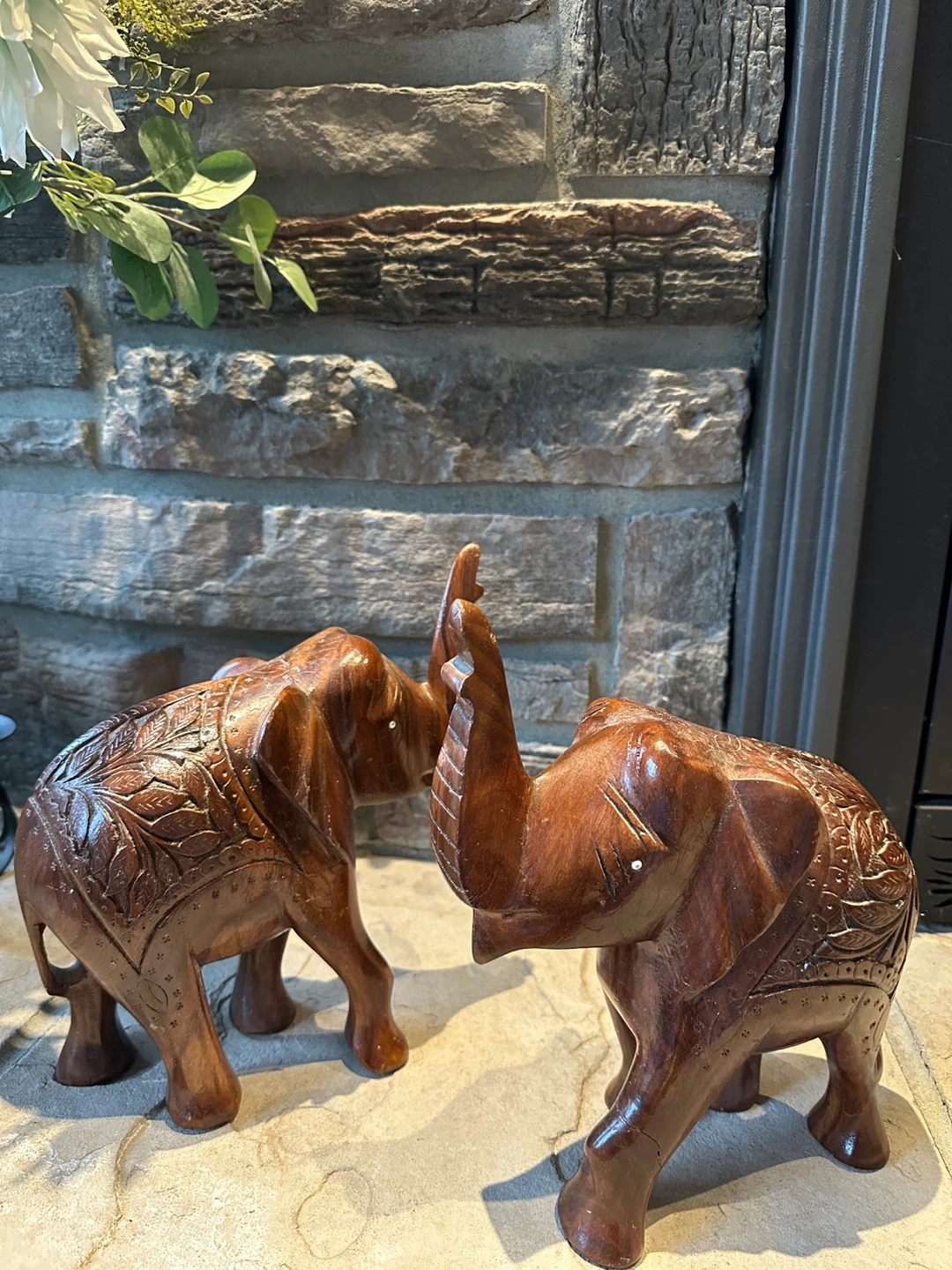 Carved Wooden Elephant Pair
