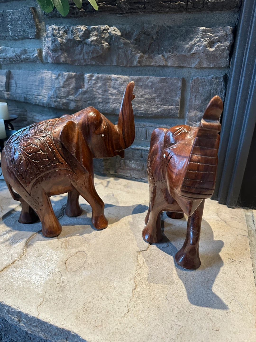Carved Wooden Elephant Pair - photo 2