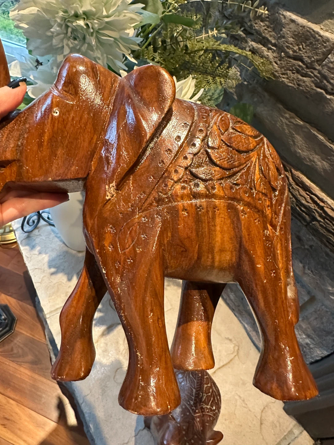 Carved Wooden Elephant Pair - photo 4