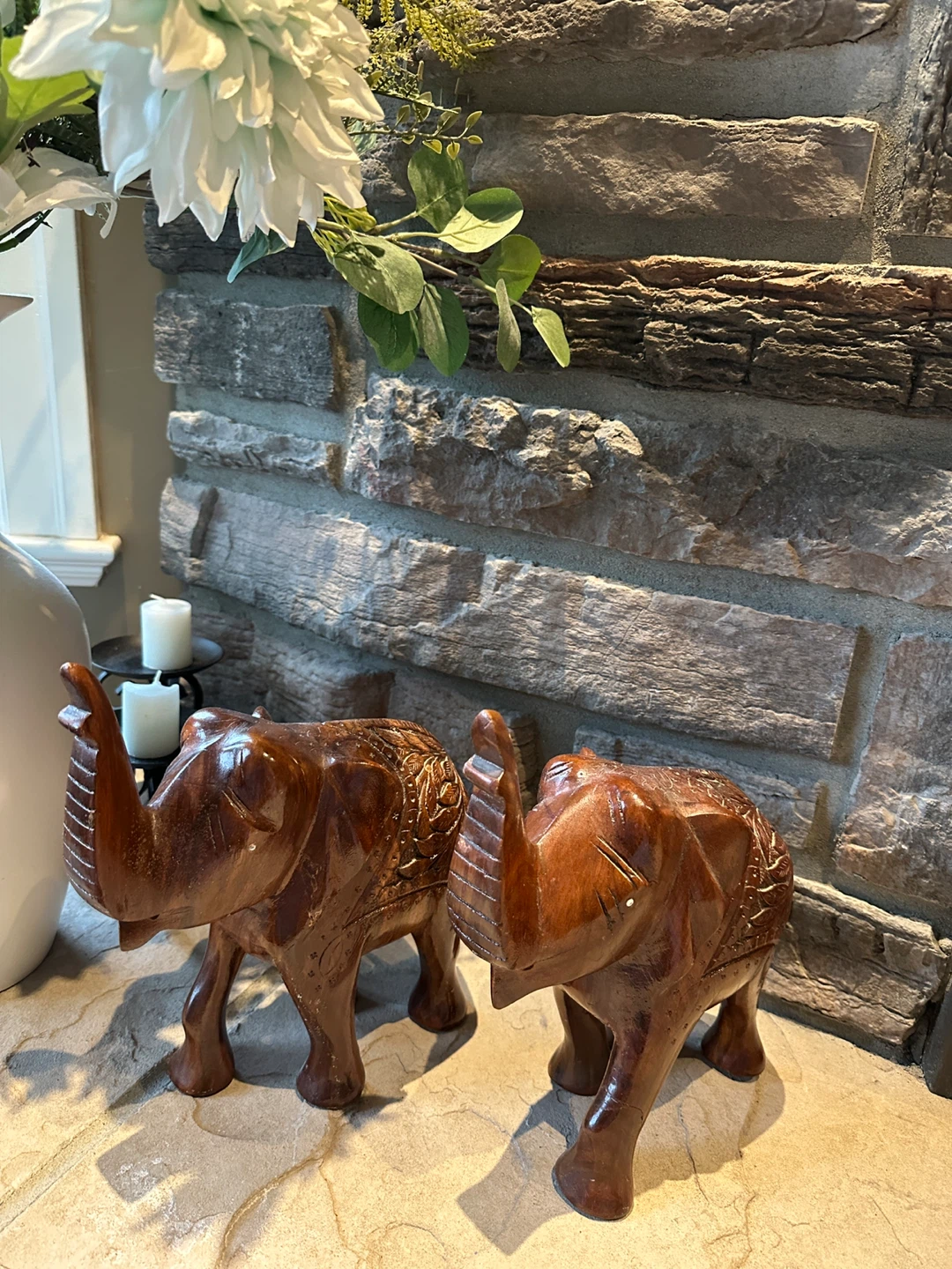 Carved Wooden Elephant Pair - photo 3