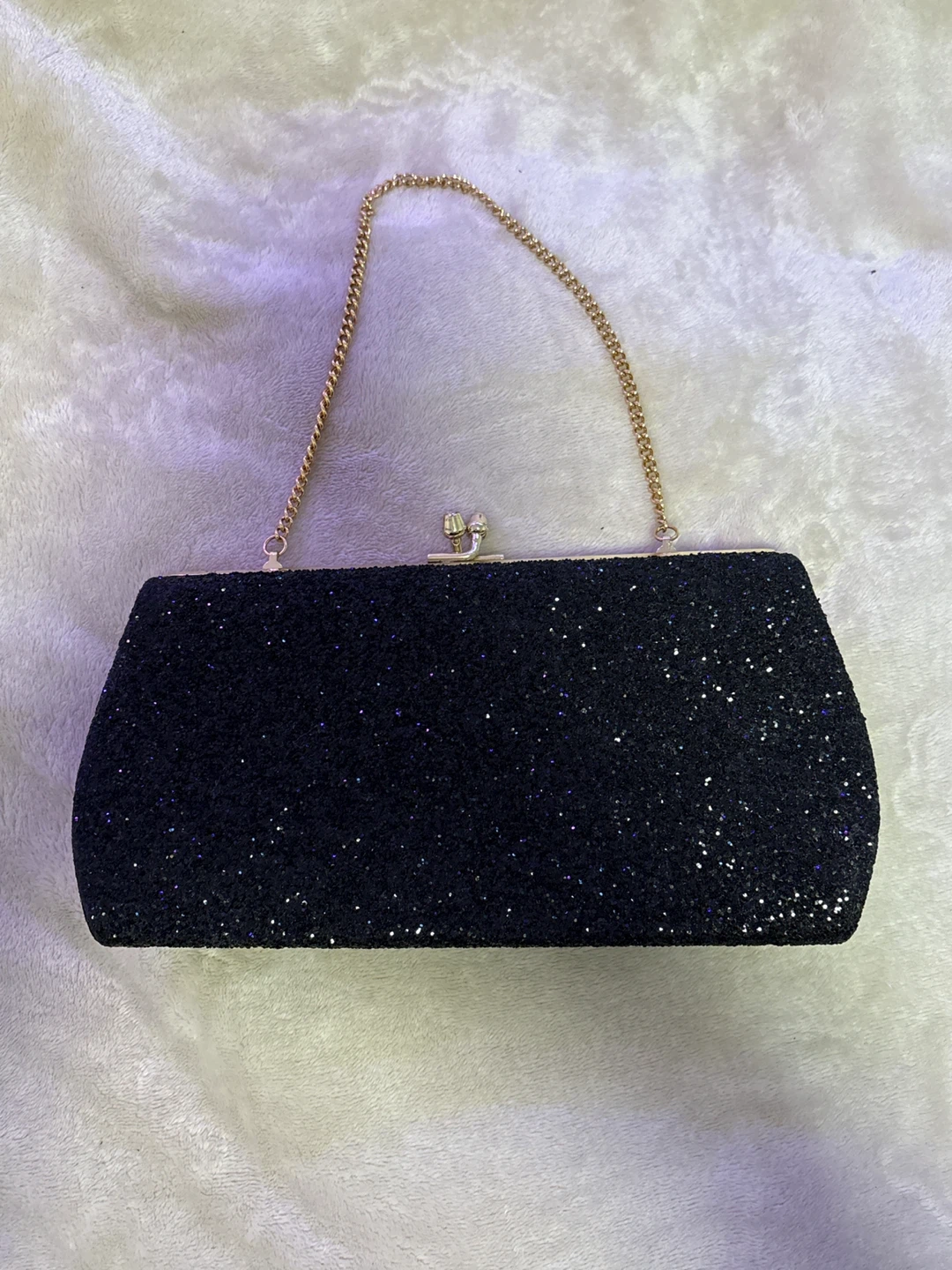 Sparkly Black Clutch Purse with Gold Chain