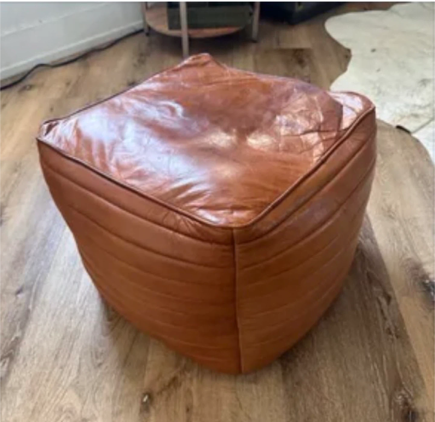 Brown Leather Pouf Ottoman Footstool