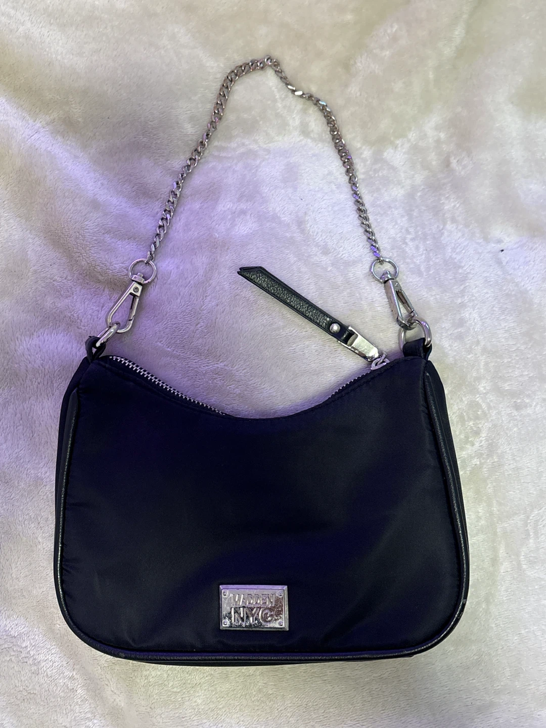 Madden NYC Black Shoulder Bag with Silver Chain
