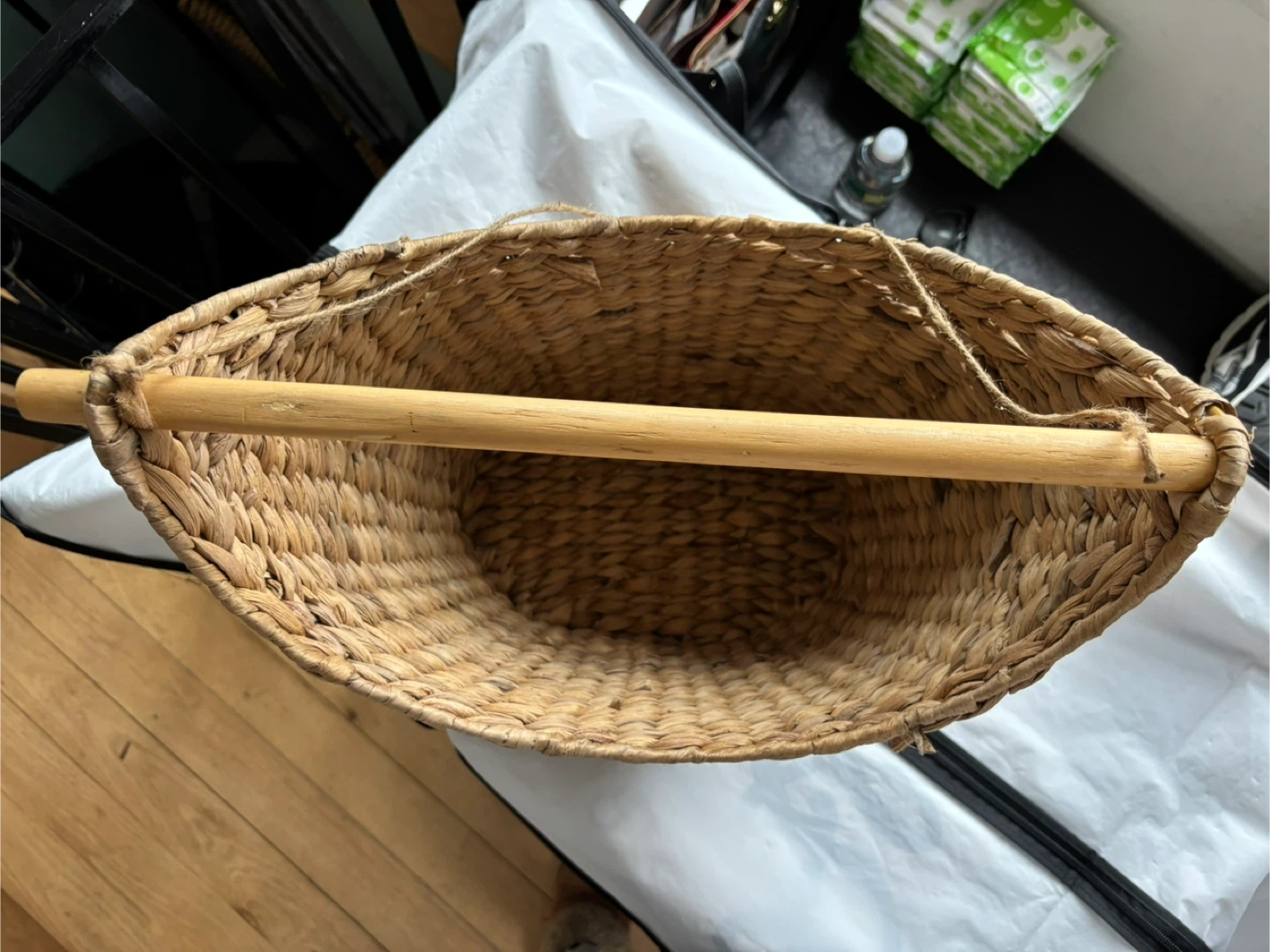 Woven Hyacinth Basket with Wooden Handle - photo 2