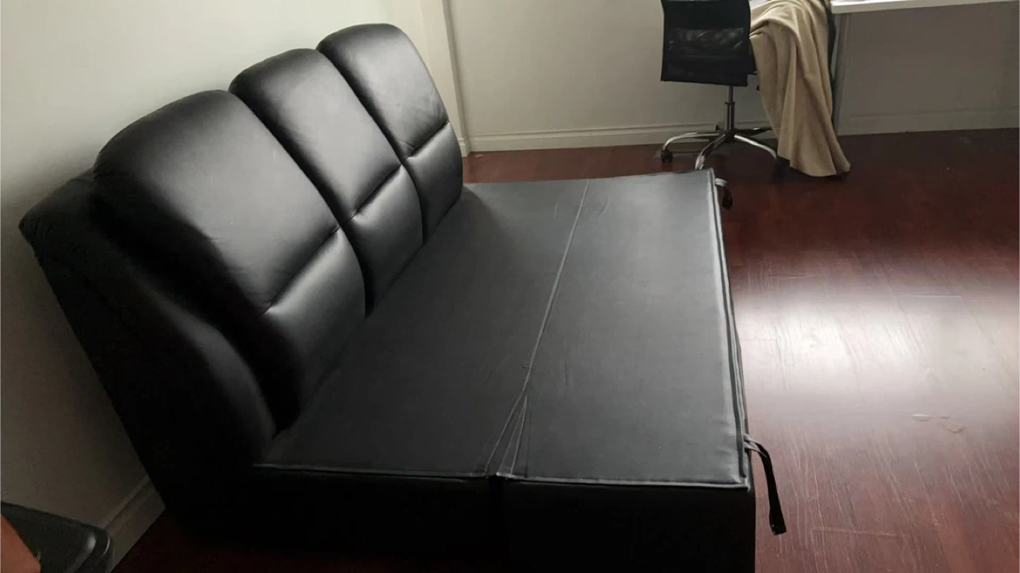 Black Leather 3-Seater Sofa Bed - photo 2