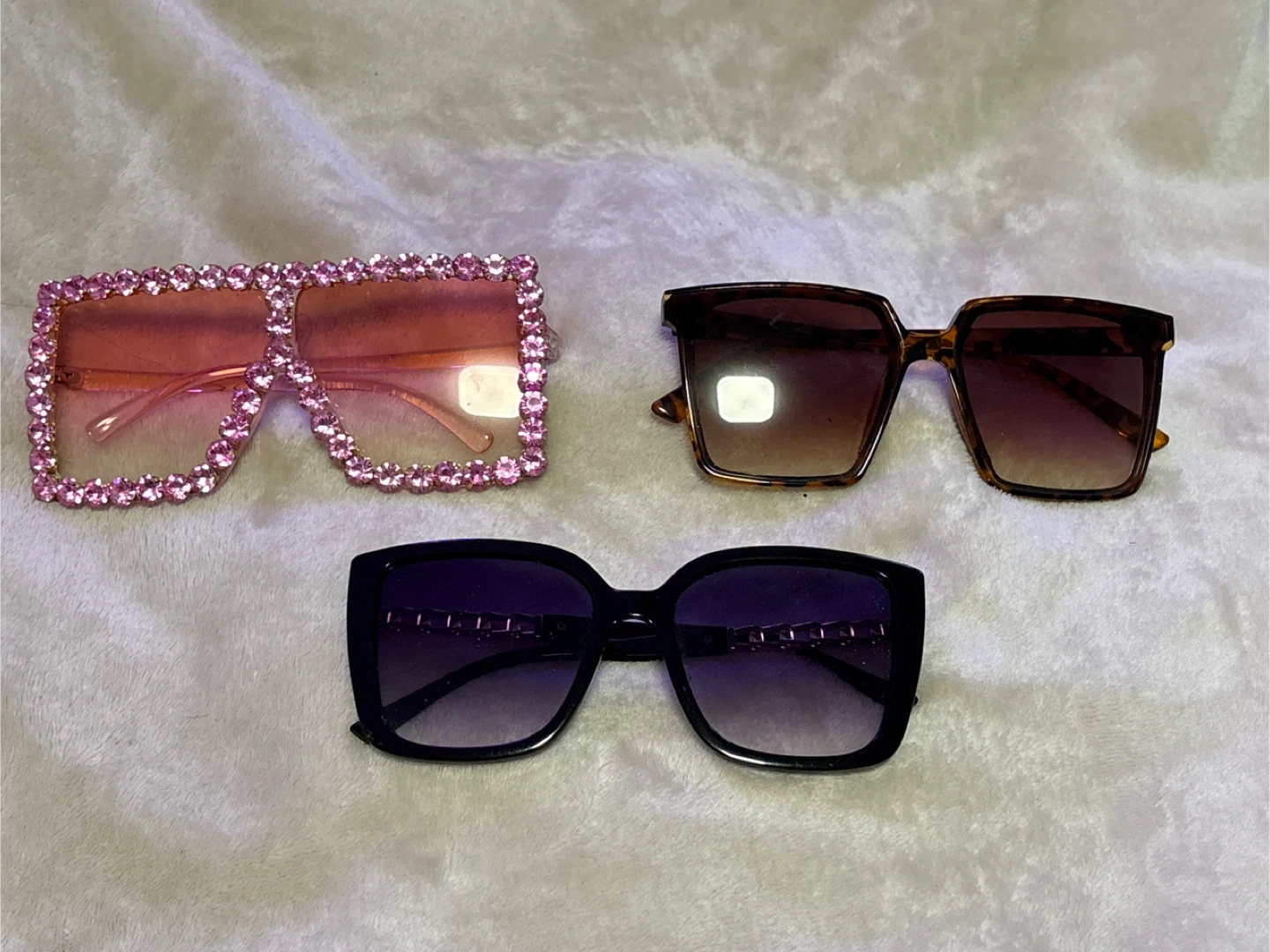 Fashion Sunglasses Set - Pink Bling, Tortoise, and Black Chain