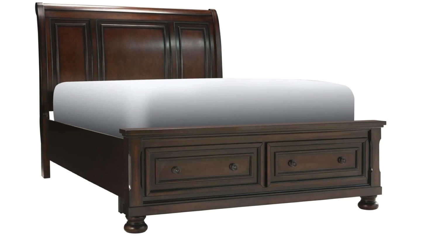 Brown Cherry Queen Sleigh Platform Storage Bed Frame - photo 5