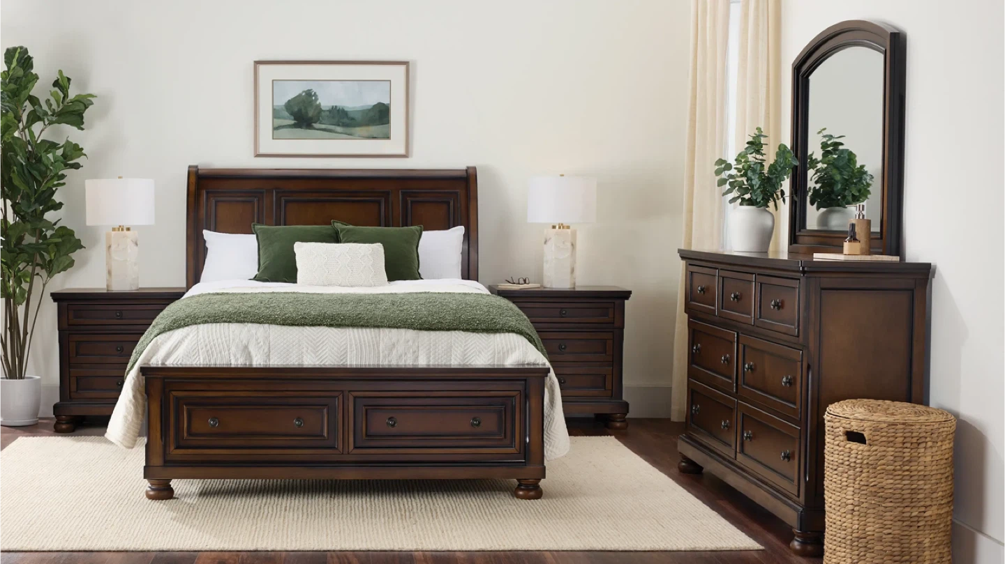 Brown Cherry Queen Sleigh Platform Storage Bed Frame - photo 3