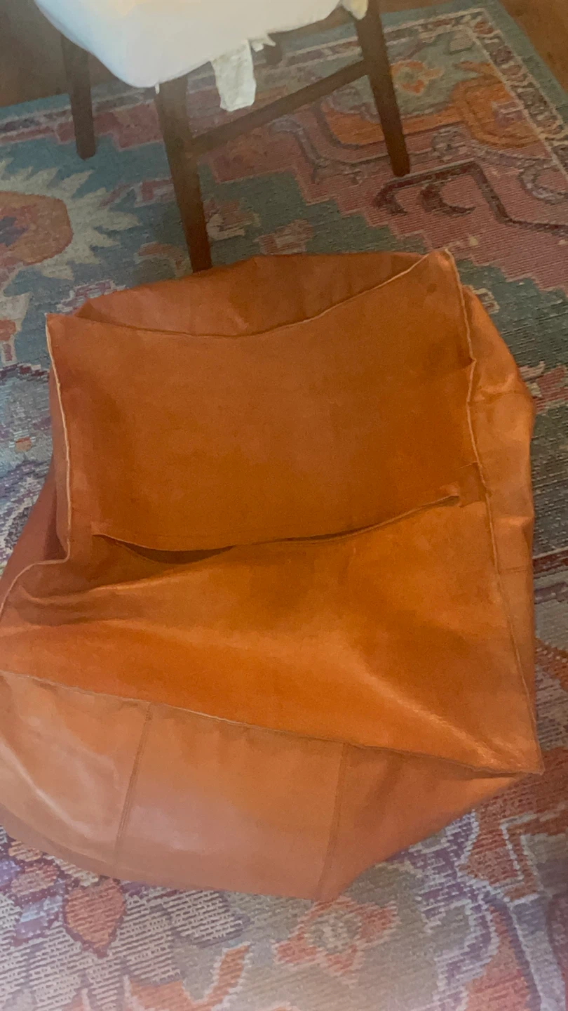 Brown Leather Pouf Ottoman Footstool - photo 2