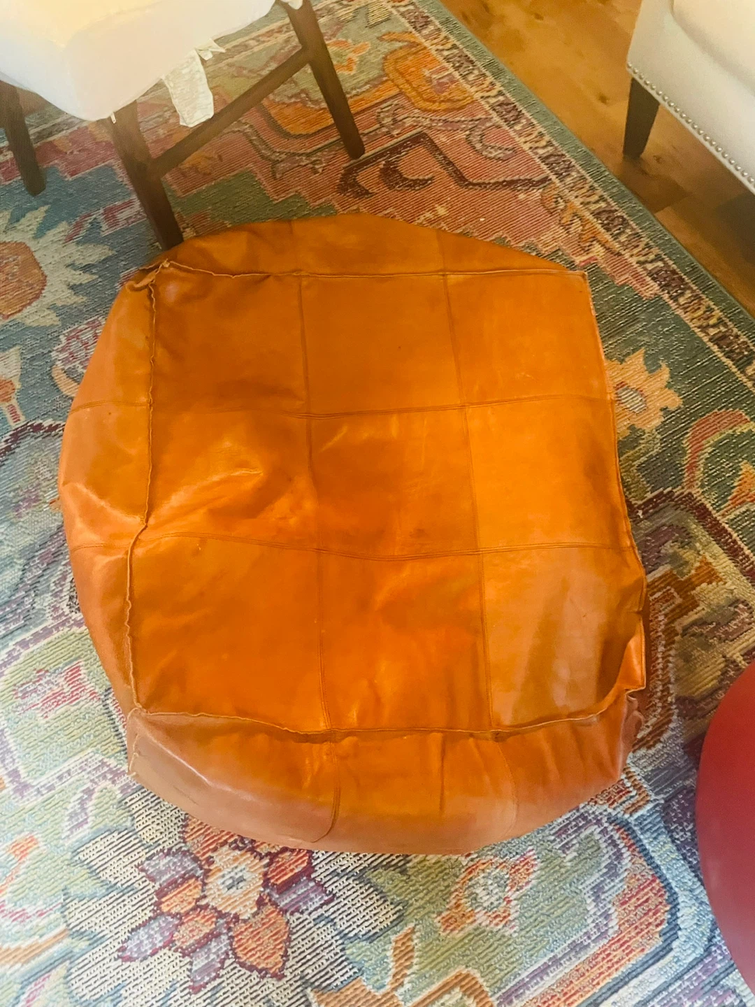 Brown Leather Pouf Ottoman Footstool - photo 4