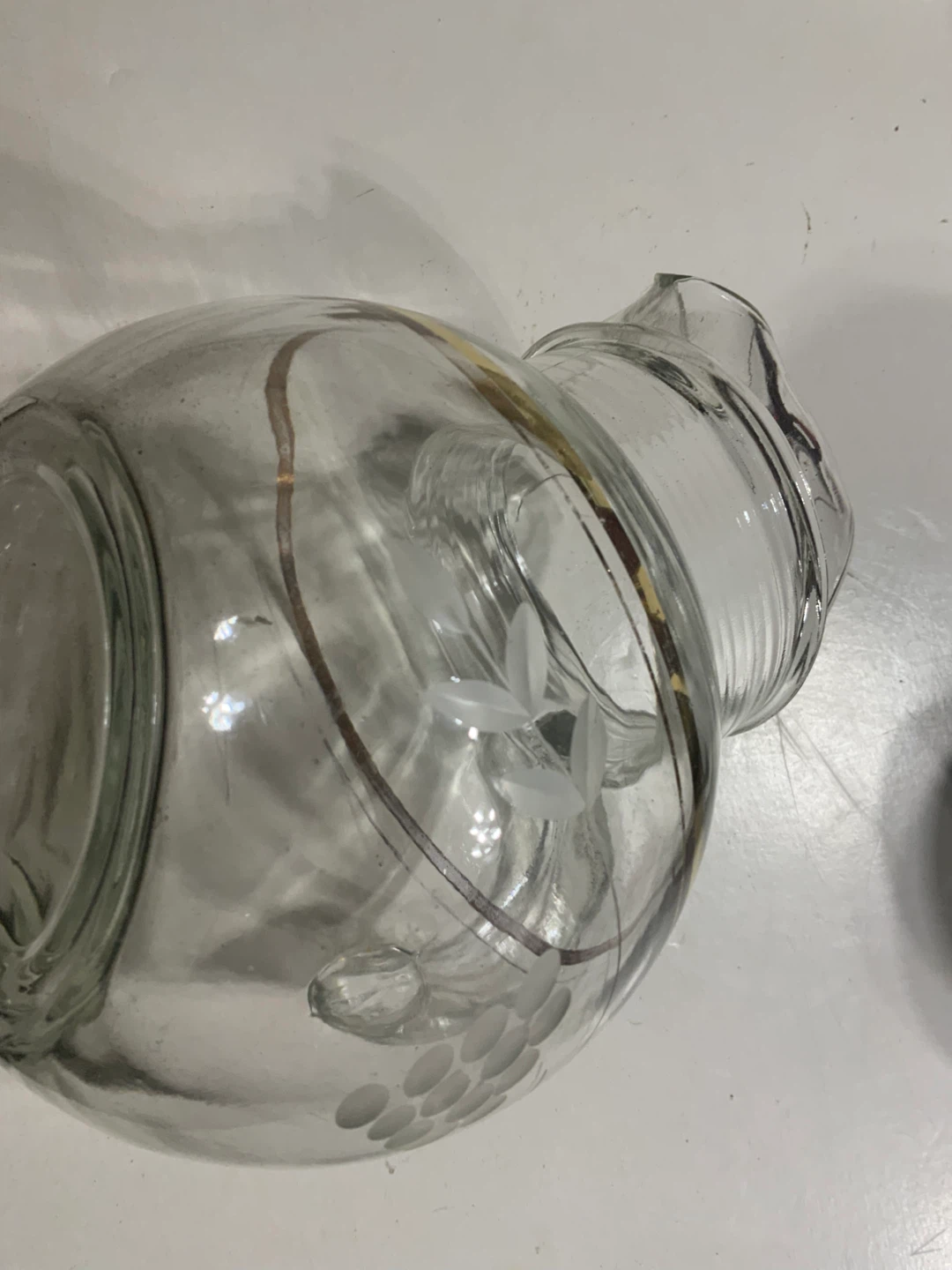Clear Glass Pitcher with Etched Floral Design
